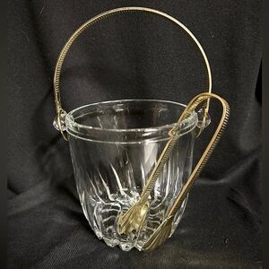 Elegant Glass Ice Bucket with Gold Tongs